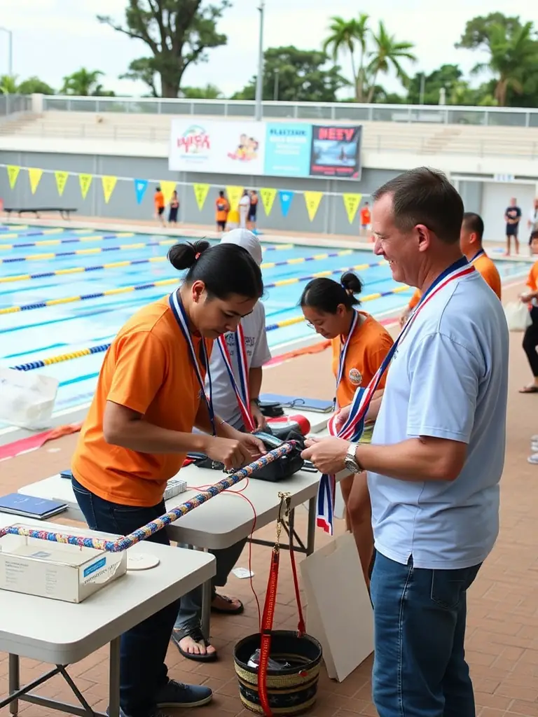 A photo of F2S volunteers organizing a local swin event, demonstrating the dedication and community involvement.