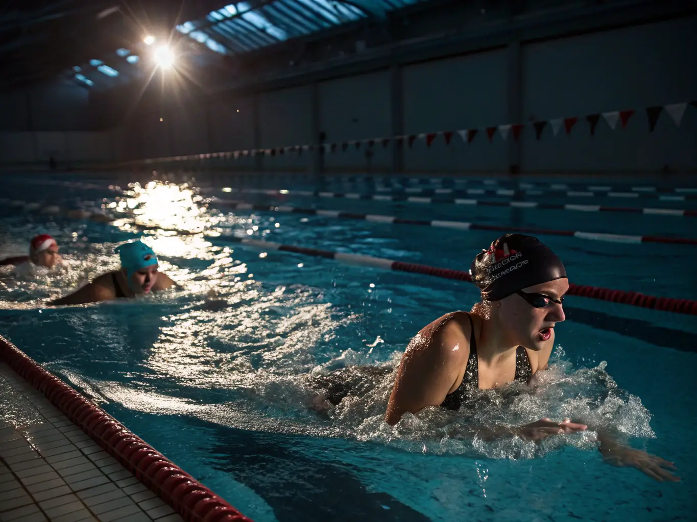 A group of young athletes participating in a swin training session, highlighting the focus on skill development and teamwork.