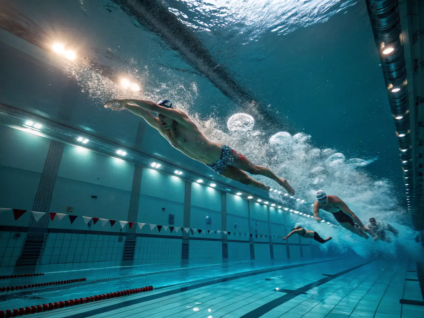 An inspiring image of participants engaged in a competitive swin event, highlighting the excitement and camaraderie of the sport.