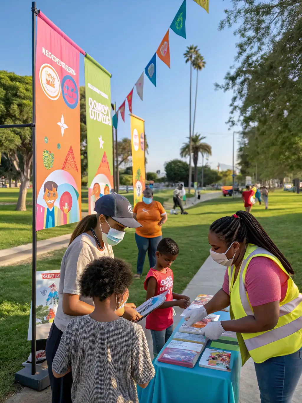 A group of volunteers assisting with a community swin event, demonstrating the collaborative effort and support behind F2S FEDERATION SPORTIVE DE SWIN's initiatives.