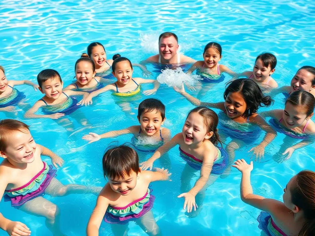 A diverse group of adults participating in a community swin event, showcasing the inclusive and accessible nature of the sport.